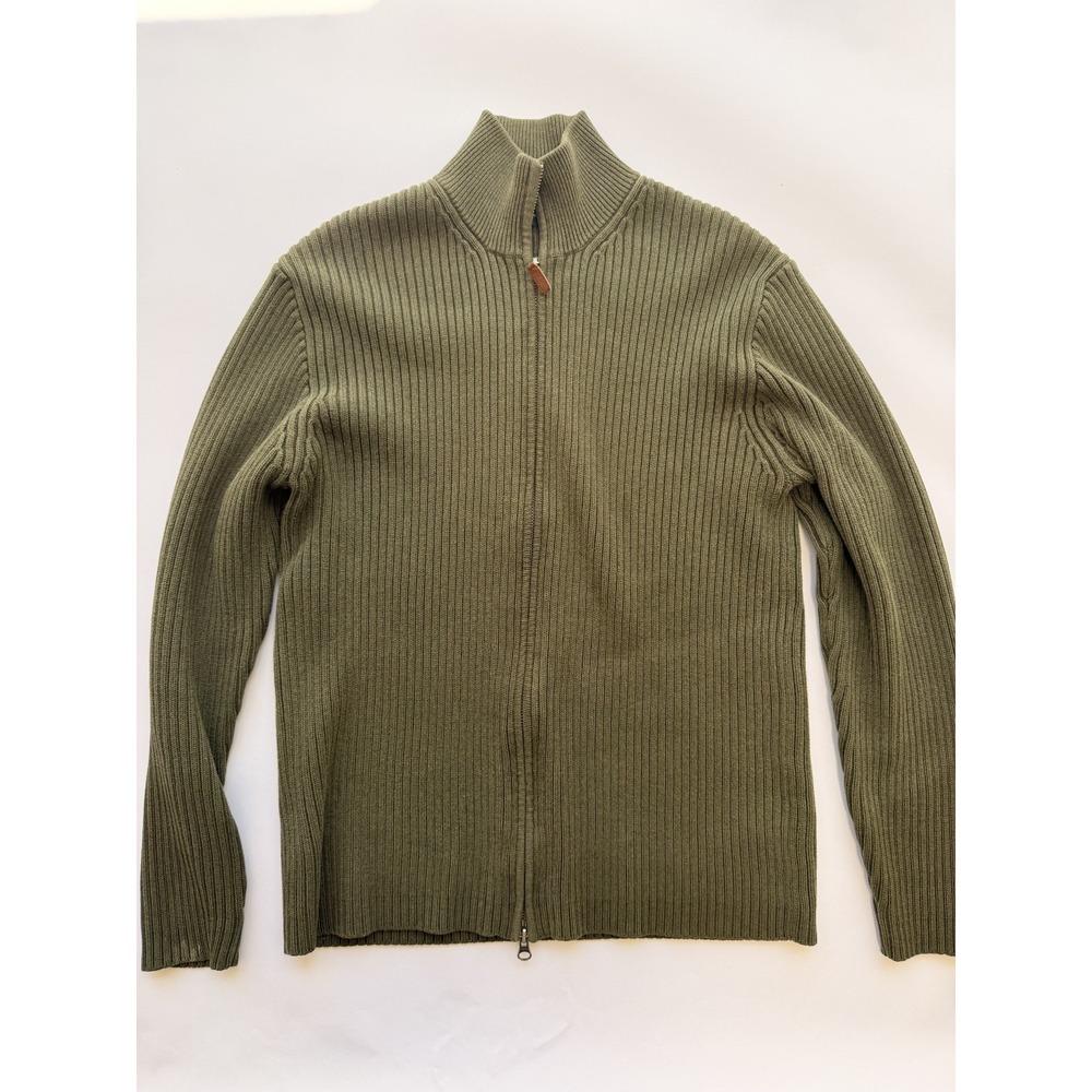 Vintage J.Crew Knit 100% Cotton Funnel Neck Zip-Up Heritage Sweater Green Size M